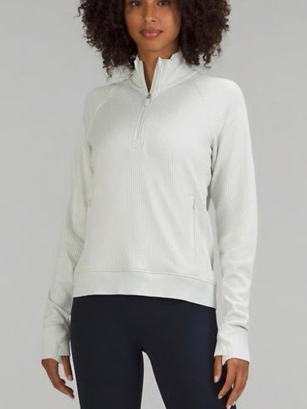 Lululemon Engineered Warmth Half-Zip Vapor/White Sweatshirt Top sz 12